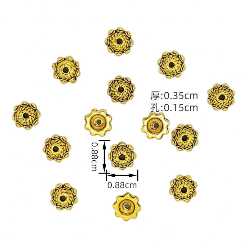 Multi-shaped retro flower tray beads, zinc alloy carved accessories, ancient-style DIY handcrafted bracelet spacers in stock at the factory details Picture