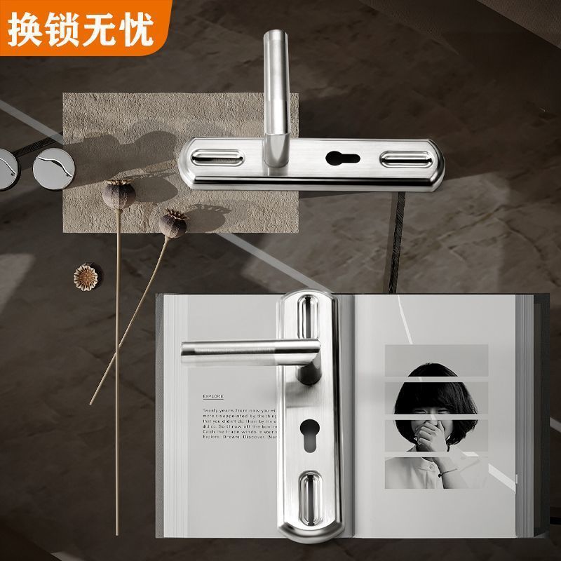 Silver door lock, round lock, alarm lock, bathroom lock, wood grain handle Item Picture