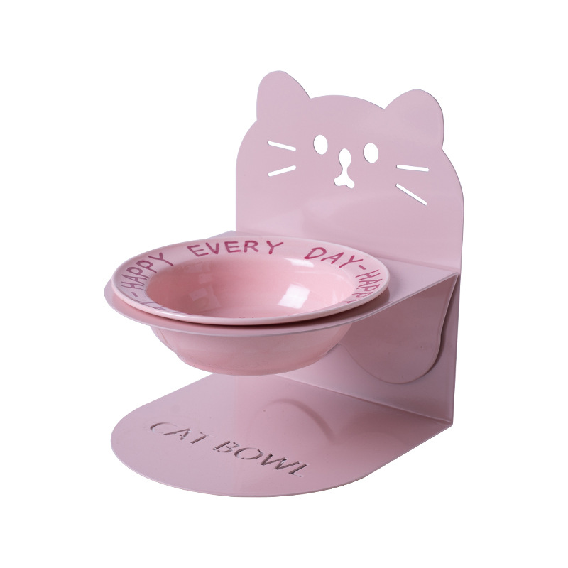 Ceramic high-legged bowl, magnetic suction detachable, pet cat bowl, cat and dog bowl, cervical vertebrae protection to prevent spilling, food and drinking water slanted bowl Item Picture