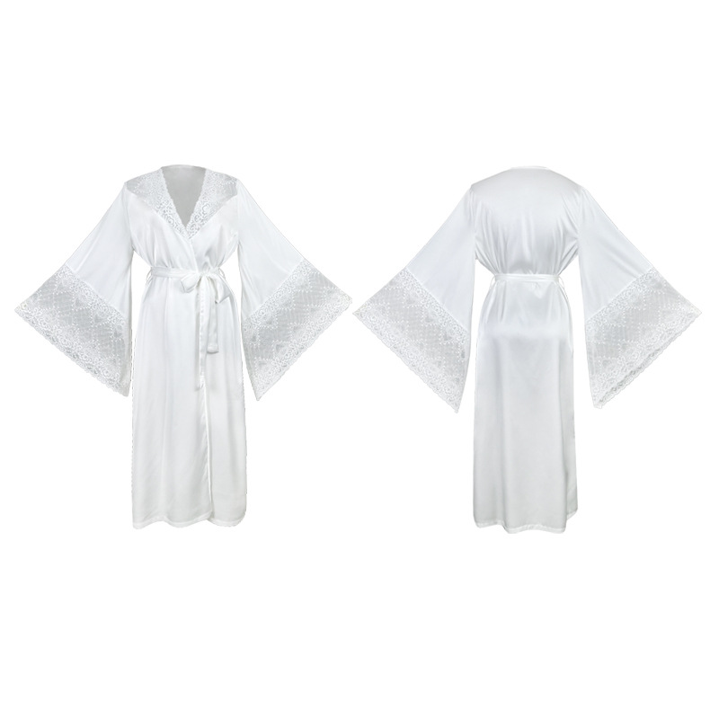 Cross-border new satin morning gown and pajamas for women, lace light luxury long-sleeved cool bathrobes and home wear for women, 780 Item Picture