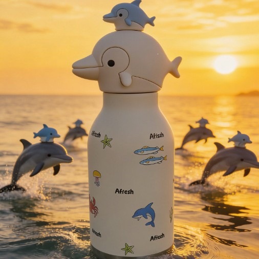 2026新款撞色卡通保温杯 316不锈钢卡通海豚吸管水杯 跨境电商