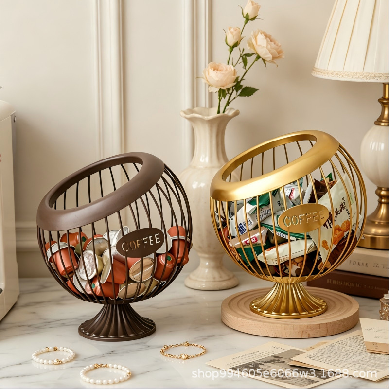 Nordic ironwork coffee capsule storage basket, home bar counter capsule stand, desktop hollowed-out storage basket, storage basket