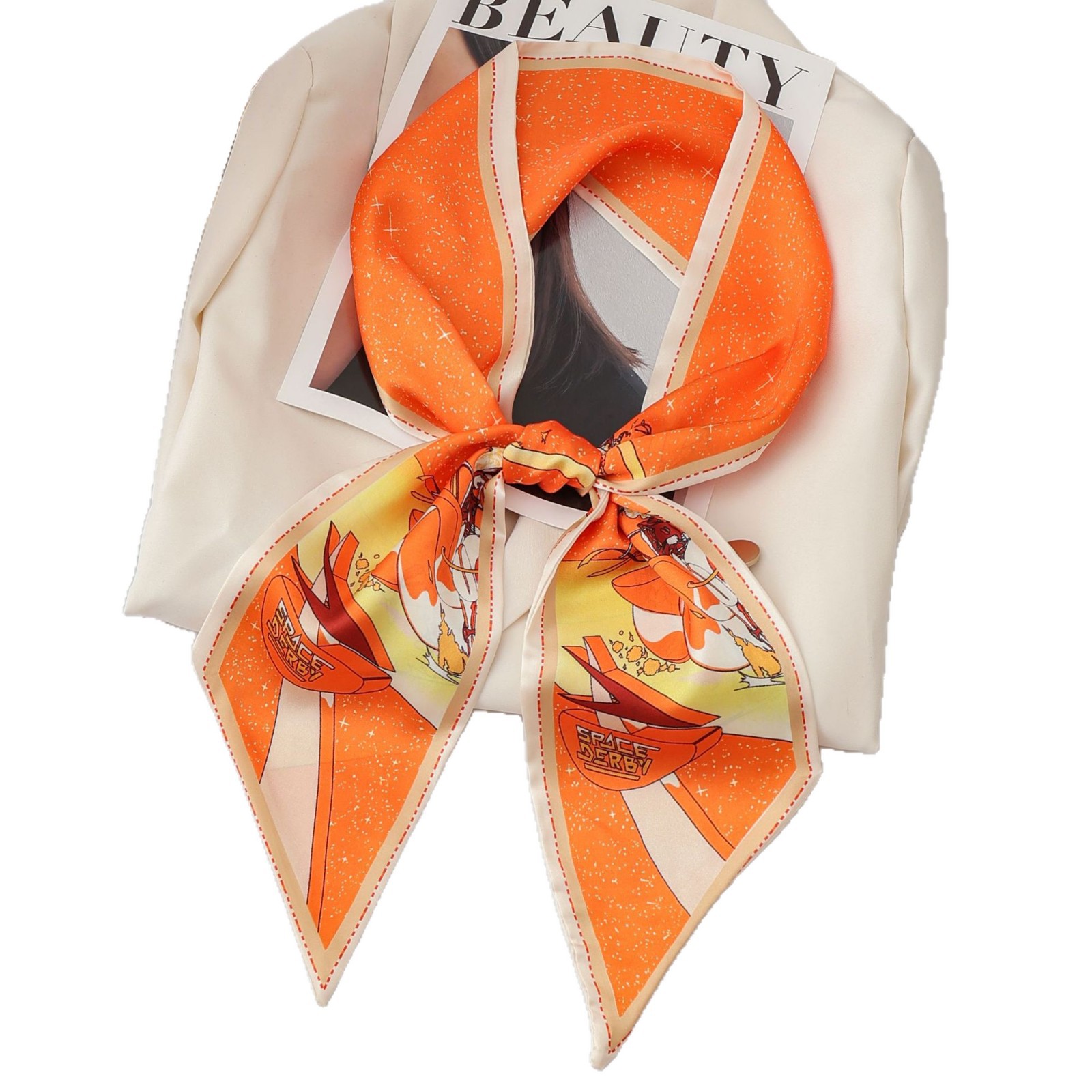 High-end faux silk diagonal neckerchief, long hair tie, versatile twill printed neckerchief ribbon, double-sided Item Picture