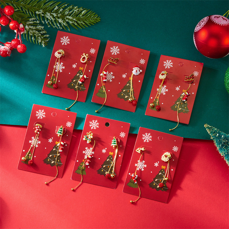 New cross-border Christmas earrings from Europe and America, creative and versatile. Santa Claus climbing asymmetrical earrings for women wholesale details Picture