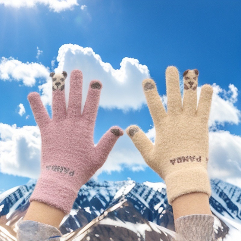 小熊触屏手套秋冬季女加绒加厚户外保暖骑行骑车棉手套厂家批发