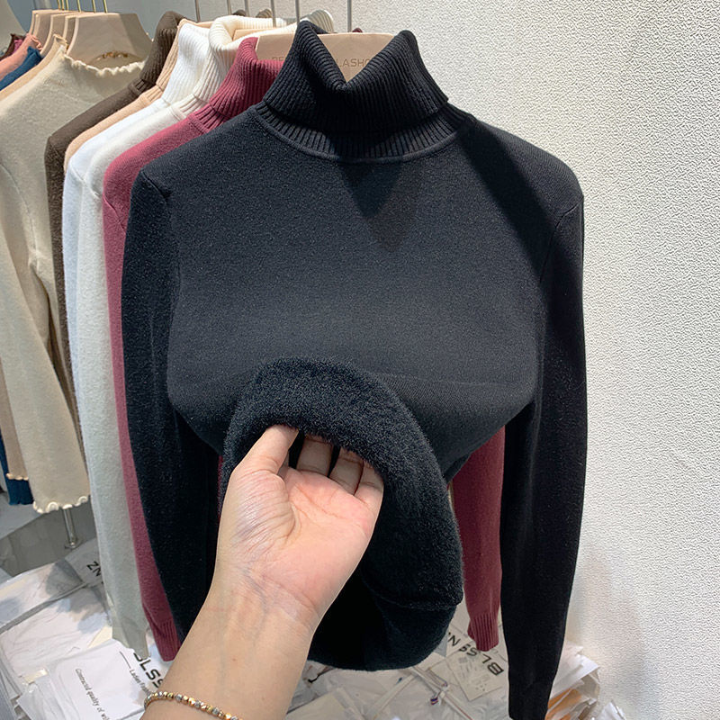 High-neck sweater for women, thickened with fleece, 2025 autumn/winter new style, one-piece mink fleece inner layer top, thick base layer for women's winter Specification image