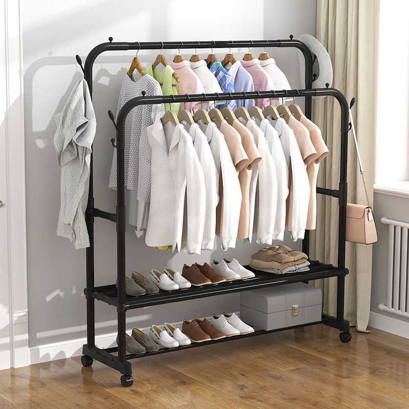 The clothes drying rack is a portable, simple double-pole indoor balcony hanging rack, a floor-standing telescopic and foldable clothes drying rack Application Scenario