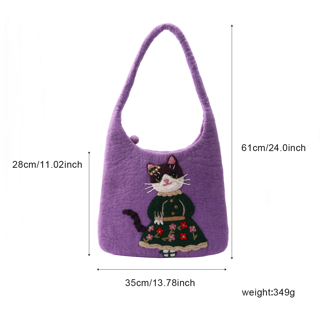 Nepalese handcrafted wool felt bags, cat handbags, three-dimensional round bucket bags, cartoon and cute girls' niche bags Item Picture