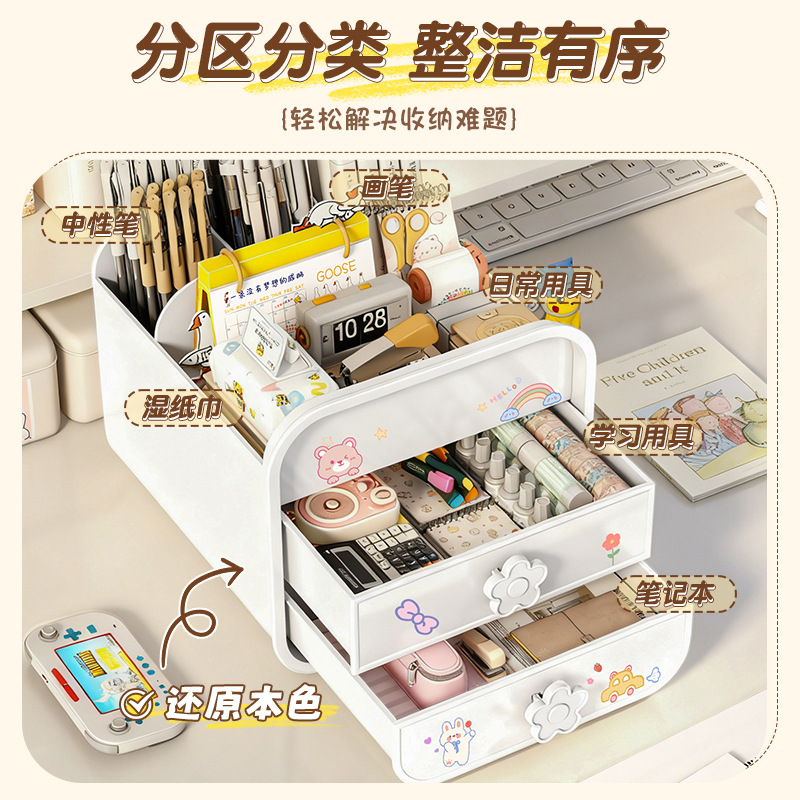 Drawer-type desktop storage box, multi-layer clutter organization box, office workstation, student desk, multi-functional storage rack Specification image