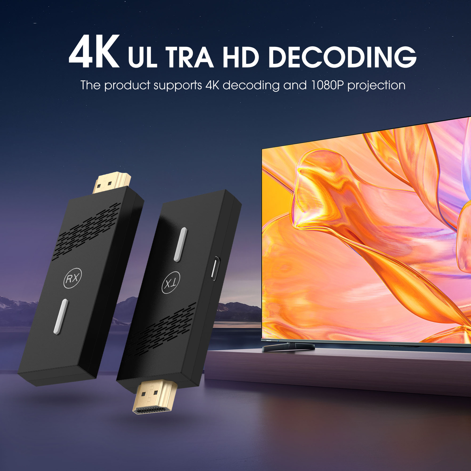 5G point-to-point one-receiver and one-transmitter wireless screen projector, cross-border dedicated high-end HDMI screen transmitter and receiver details Picture
