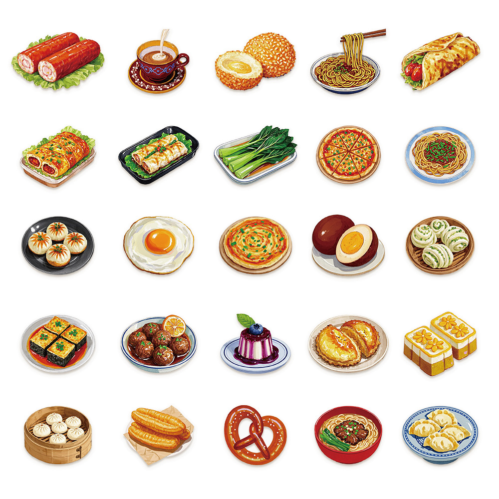 50 Chinese-style breakfast stickers made of pet material for thermos cups, mobile phones, diaries and tablet computers details Picture
