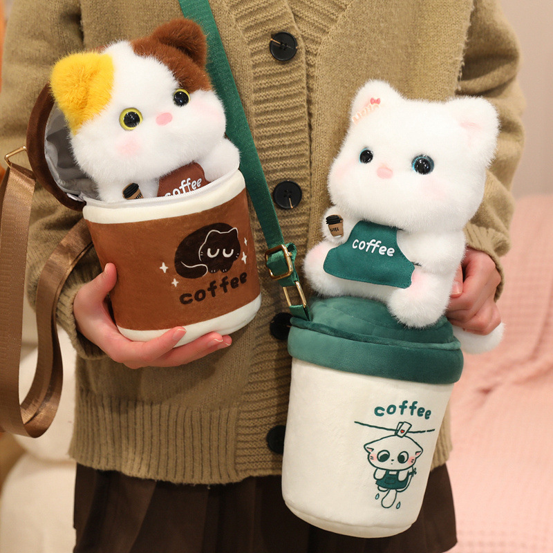 Cute coffee cups, kitten plush toys, backpack dolls, crossbody single-shoulder bags, figurines, girl gifts Application Scenario