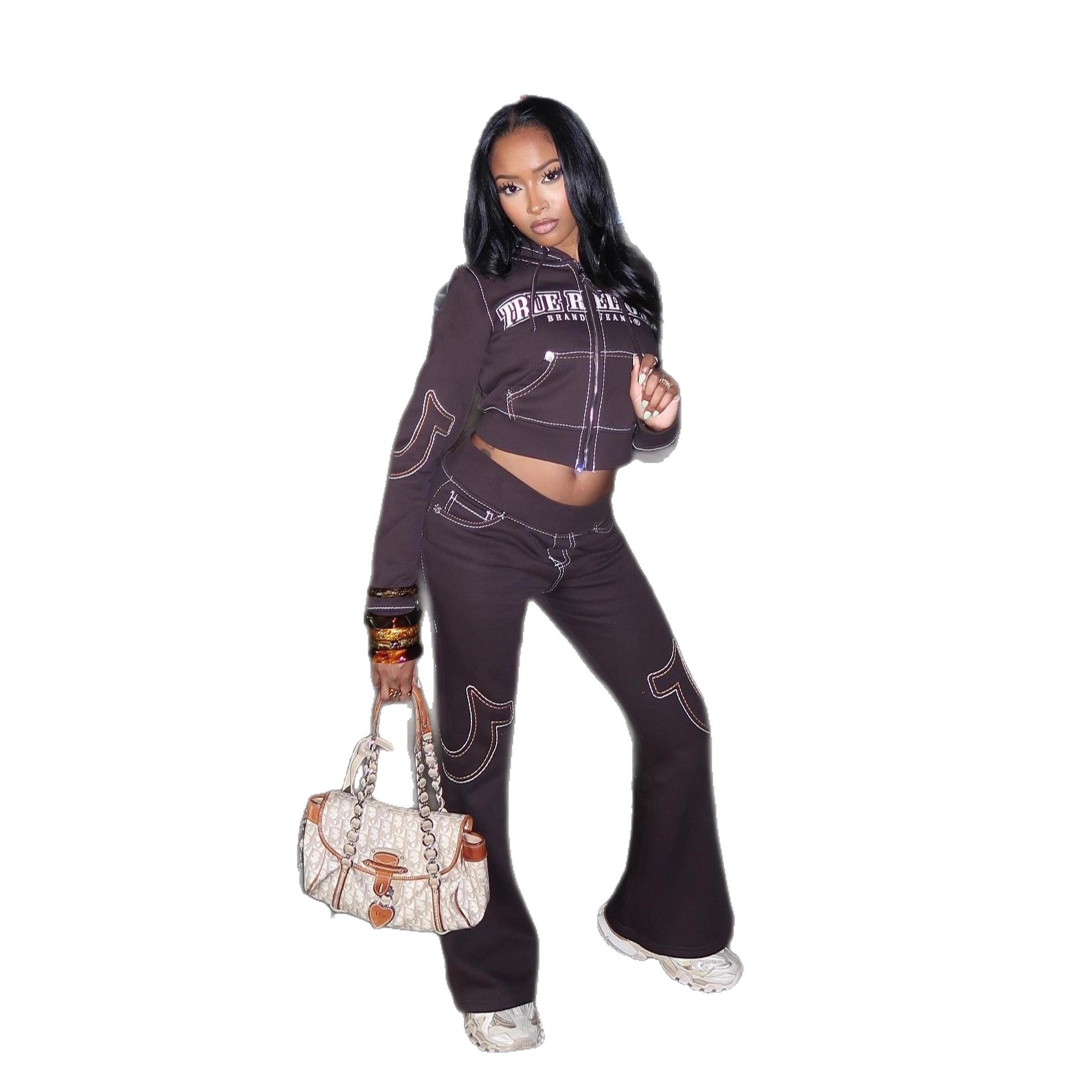 FC1400 European and American cross-border street trendsetter and Hot girl Casual and Comfortable silhouette embroidered sportswear Sweatshirt set details Picture