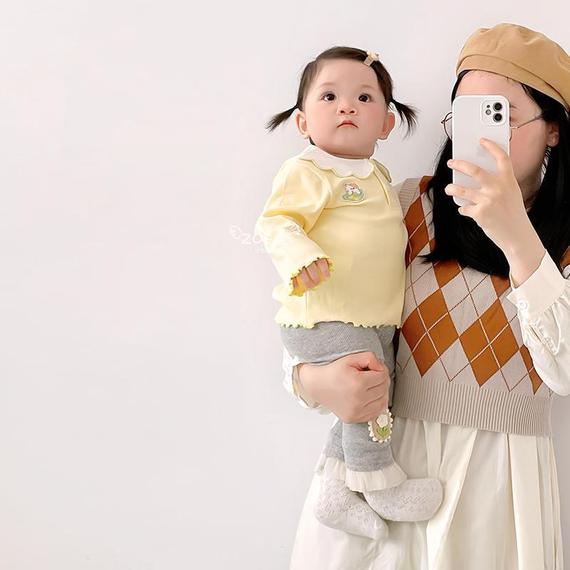 Baby long-sleeved T-shirt, autumn outfit, stylish and versatile, children's base shirt, baby girl top set, two-piece base pants set Specification image