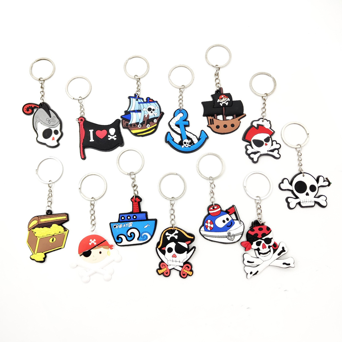跨境现货批发海盗钥匙扣万圣节海贼王PVC软胶钥匙扣包包挂饰礼品