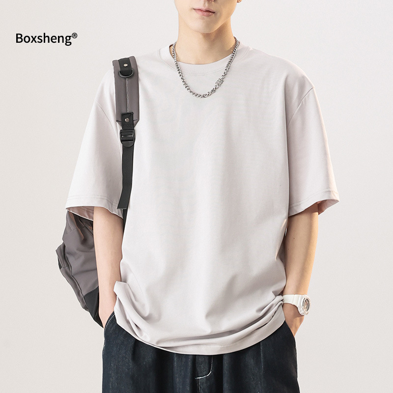 Wholesale short-sleeved T-shirt men's summer thin loose solid color casual top 2026 new style 230g pure cotton base layer Specification image
