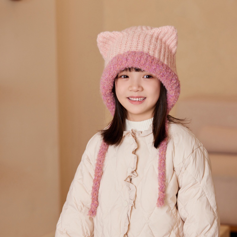 秋冬儿童护耳毛线帽时尚保暖猫耳朵女童可爱毛线帽针织帽韩版百搭