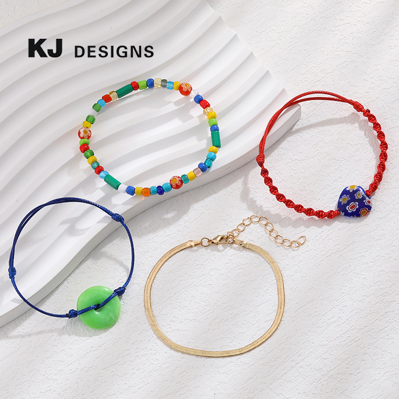 肯杰 串珠琉璃叠戴组合手链女 夏季欧美经典琉璃珠原创设计组合链