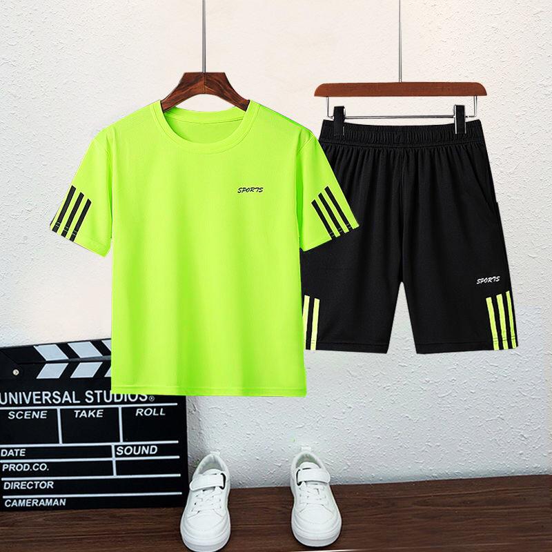 Summer quick-drying clothes for children and boys in foreign trade, short sleeves and shorts, new sporty and casual T-shirts, one-piece consignment details Picture