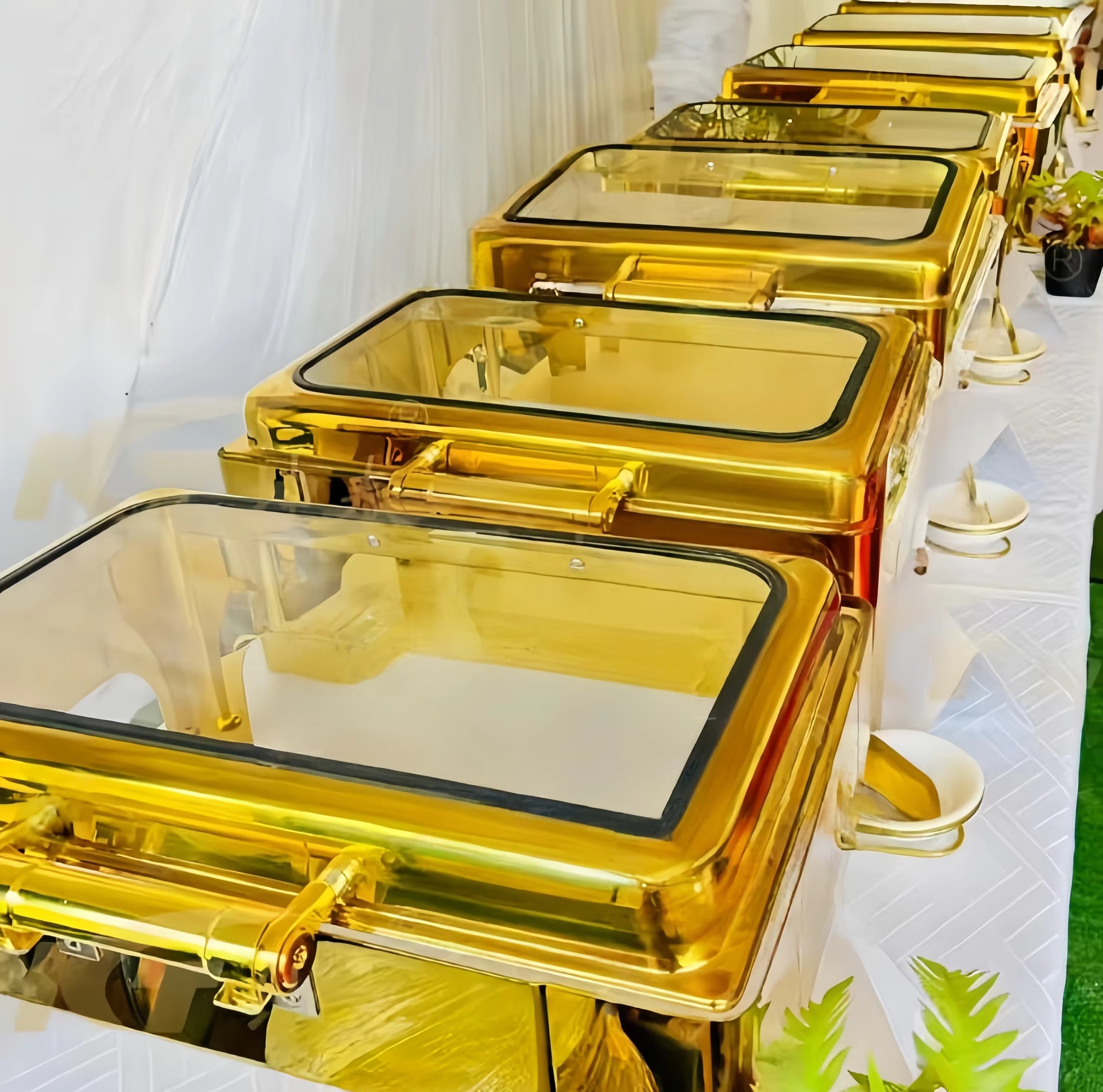 Stainless steel luxury restaurant hotel wedding buffet heater set, fuel heating 9L, golden food insulation