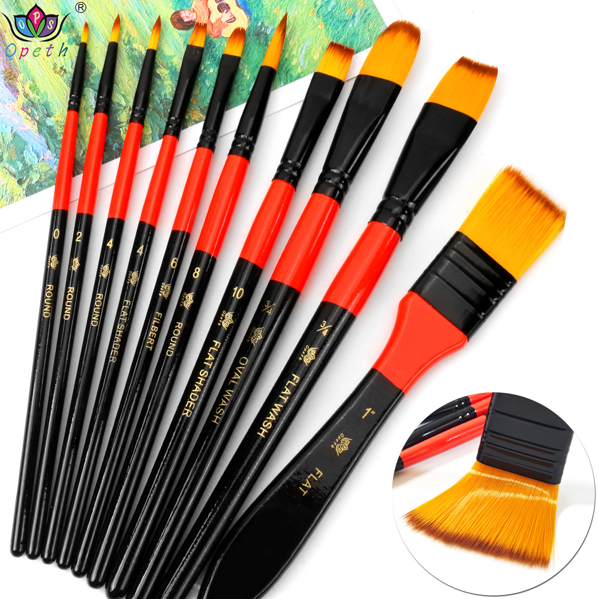 10-piece wooden board brush makeup pen set, art painting pen, gouache, watercolor paint brush, makeup brush wholesale details Picture
