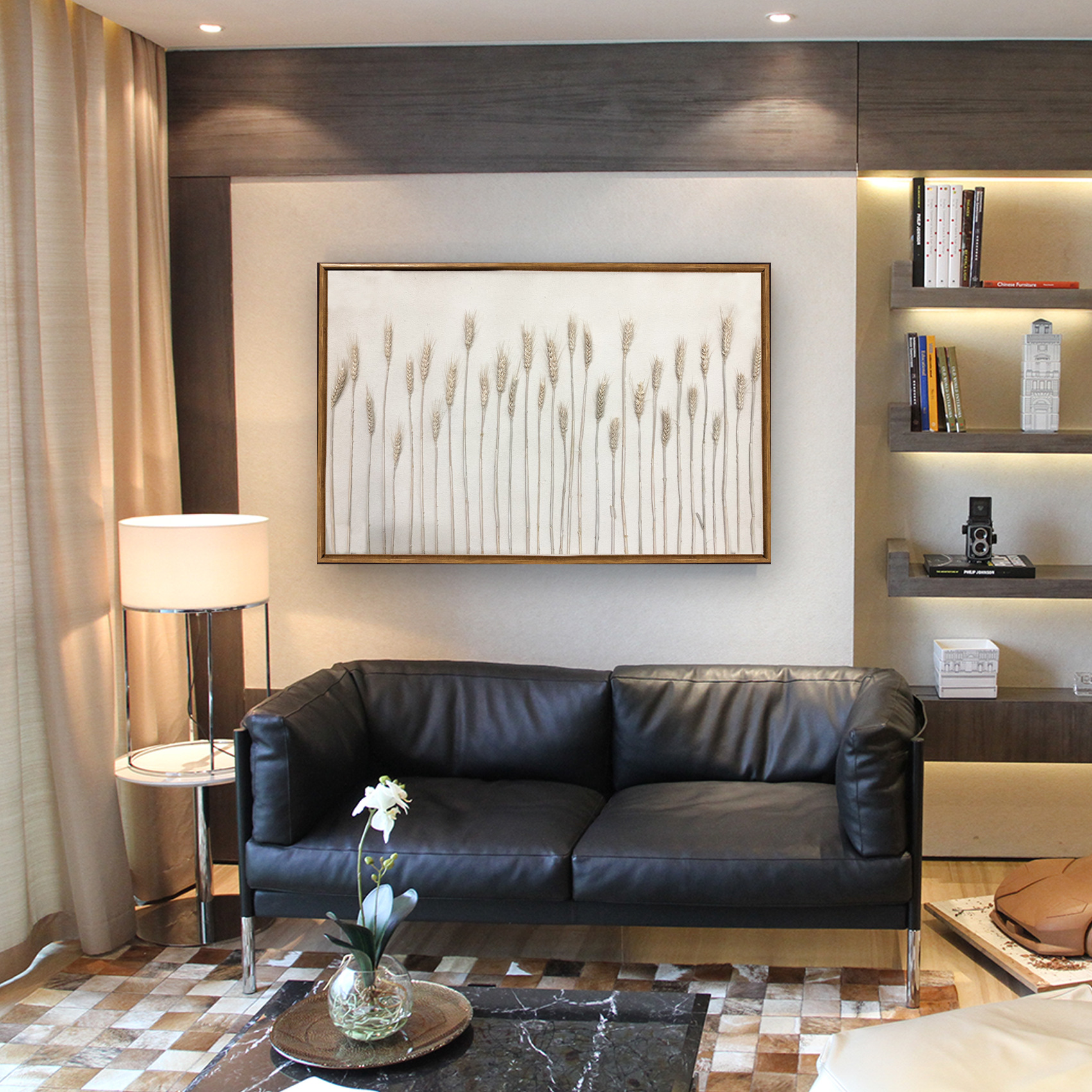 纯手工实物麦穗肌理砂岩工艺画立体家居酒店挂画壁挂异形特殊产品