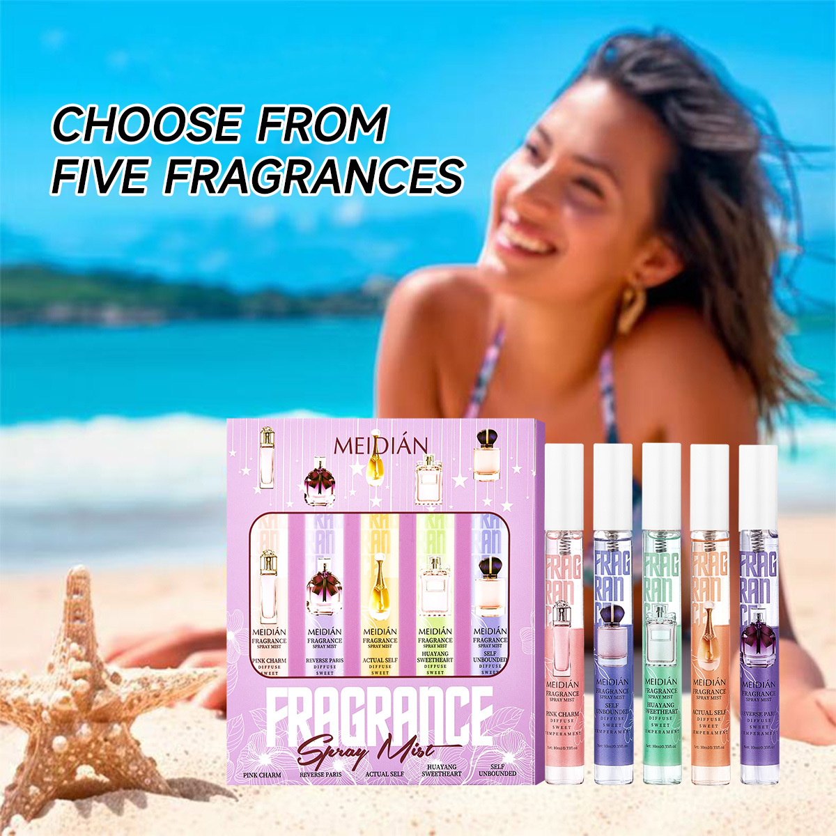 【 Cross-border Exclusive 】 Wholesale of 5-bottle MEIDIAN Fragrance Spray for Fresh, Light and Odor-Removing Perfume Application Scenario