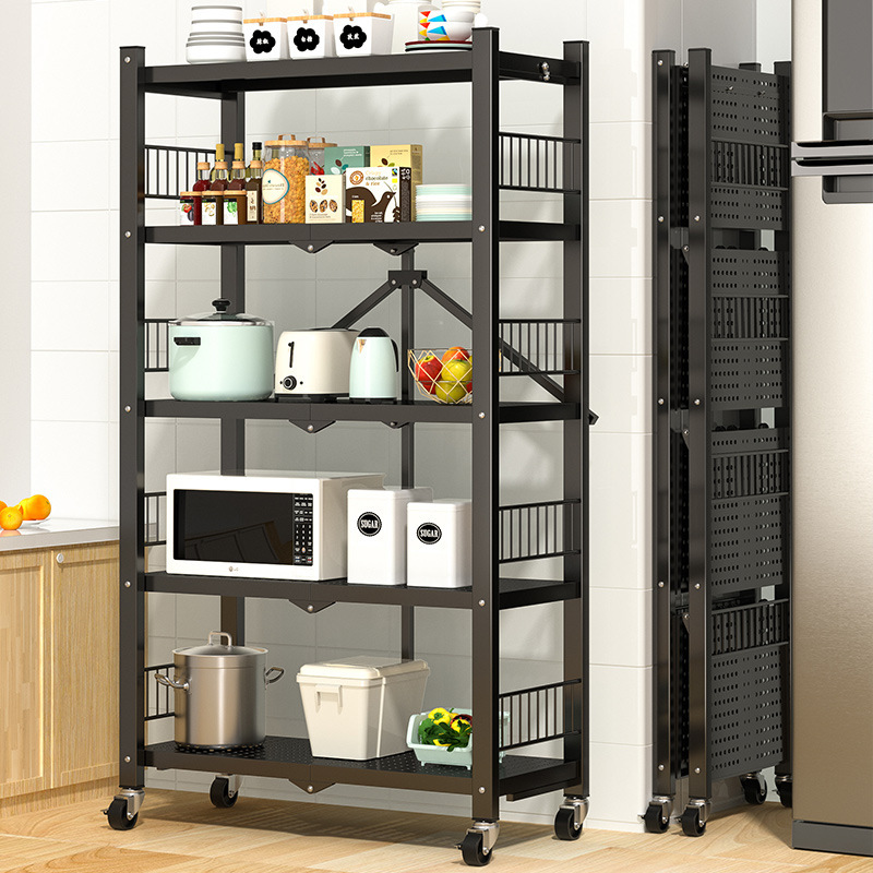 Kitchen folding storage rack, floor-standing multi-layer microwave oven and oven storage rack, no installation of shelves, cookware and pot rack, Yunbang details Picture