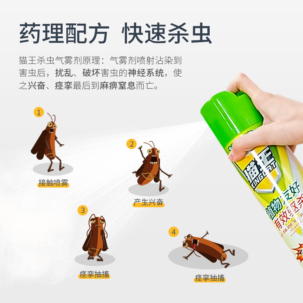 猫王无味杀虫剂600ml苍蝇蟑螂药杀虫喷雾剂家用驱蚊喷雾酒店室内细节图