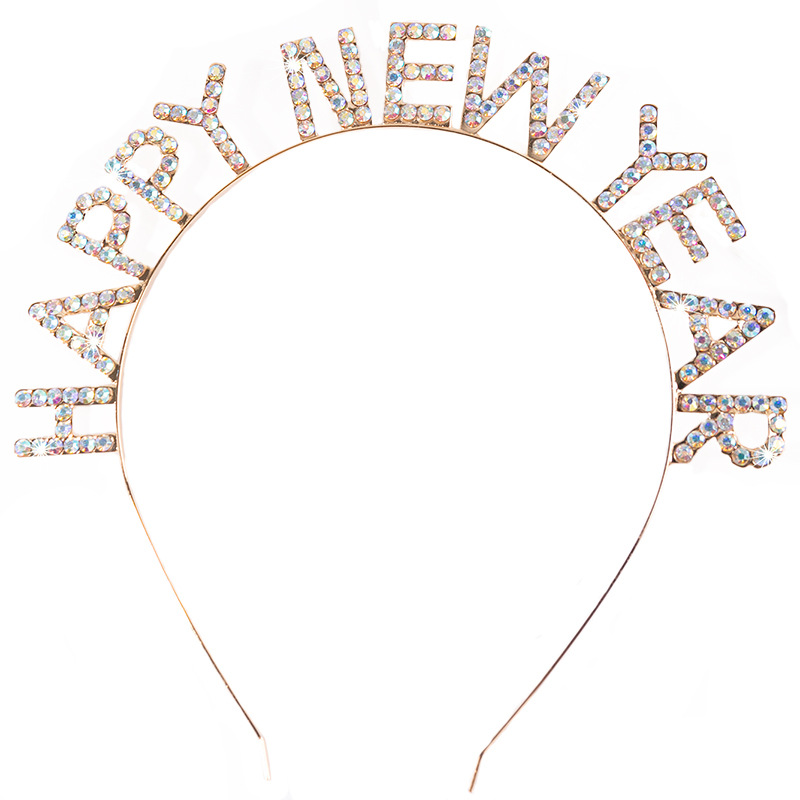 European and American cross-border hair accessory letter headband, HAPPY NEW YEAR, letter AB water diamond headband, party headwear