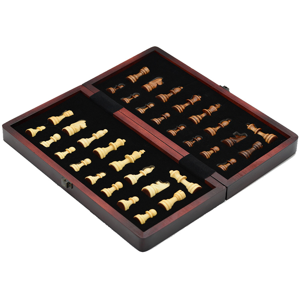 跨境国际象棋29CM松木质强磁可折叠含双后专业级棋牌桌游玩具厂家白底实物图