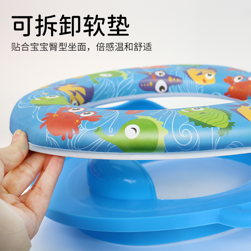 Children's toilet seat manufacturer wholesale new suitable children's toilet seat with handrails, cartoon multi-color sponge comfort details Picture