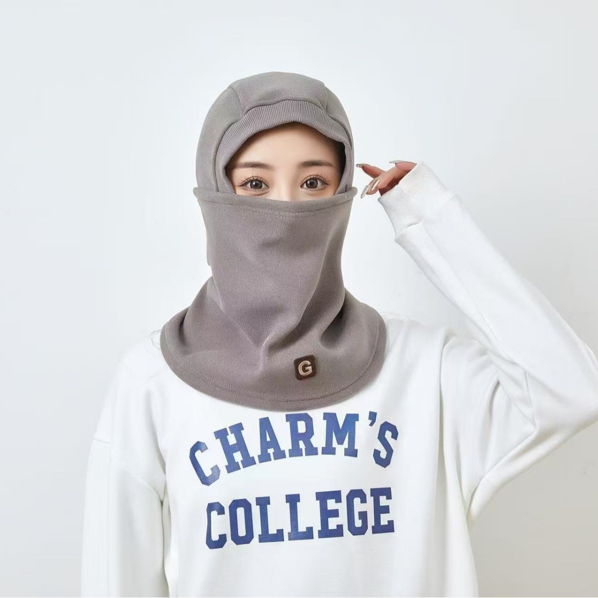 New autumn and winter women's thickened fleece hooded cap, cold-proof face mask, outdoor cycling and skiing face protection and neck scarf integrated hat Specification image