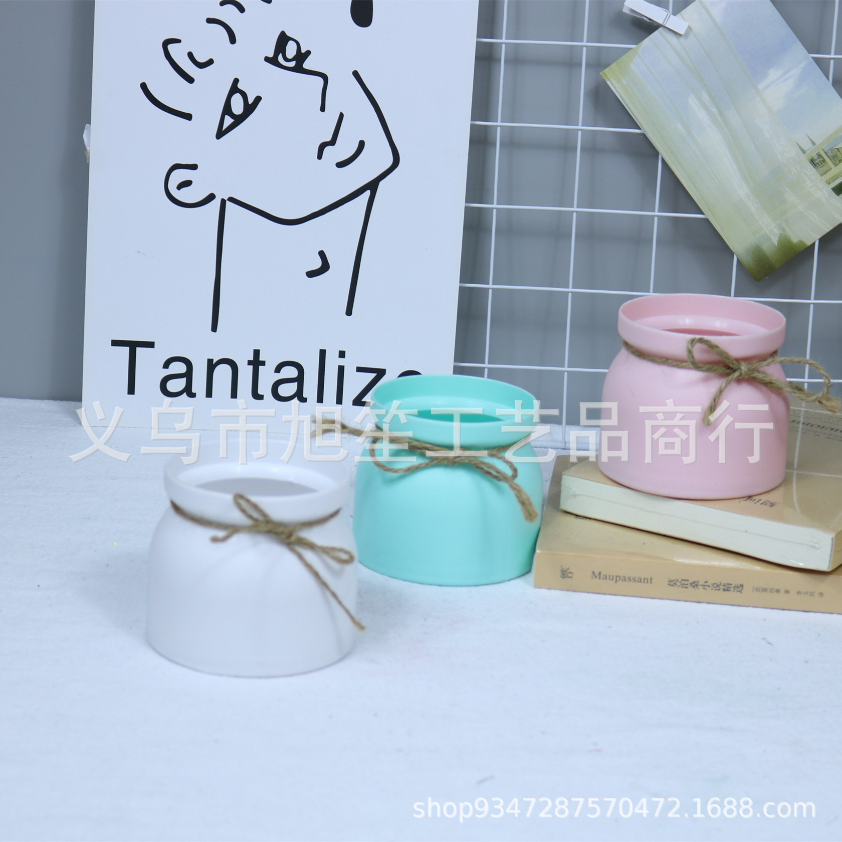Direct sales and wholesale of macaron small flower POTS, simulated rose decorative lanyards, wedding hotel props and decorations from the manufacturer details Picture