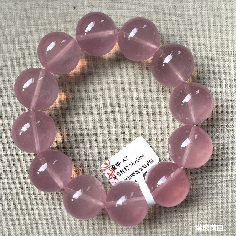 收藏级天然老料果冻马达加斯加粉晶手链女粉水晶手串大颗粒桃花