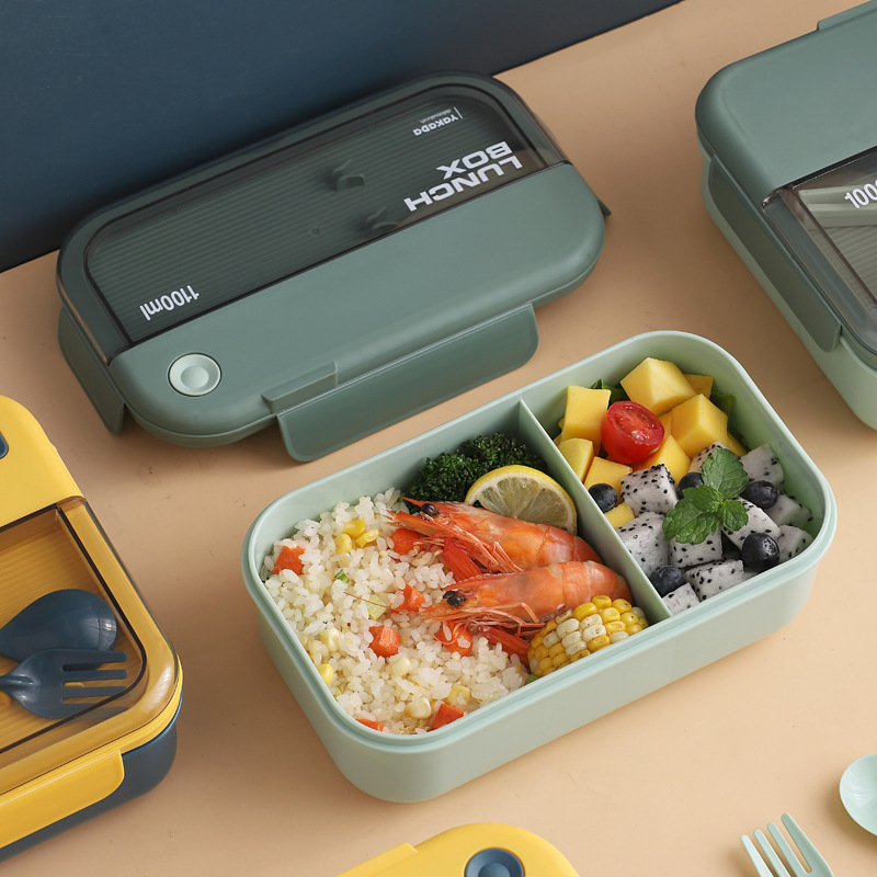 Microwave lunch box, large-capacity lunch box, food-grade compartments, Japanese bento box, lunch with tableware, plastic Specification image