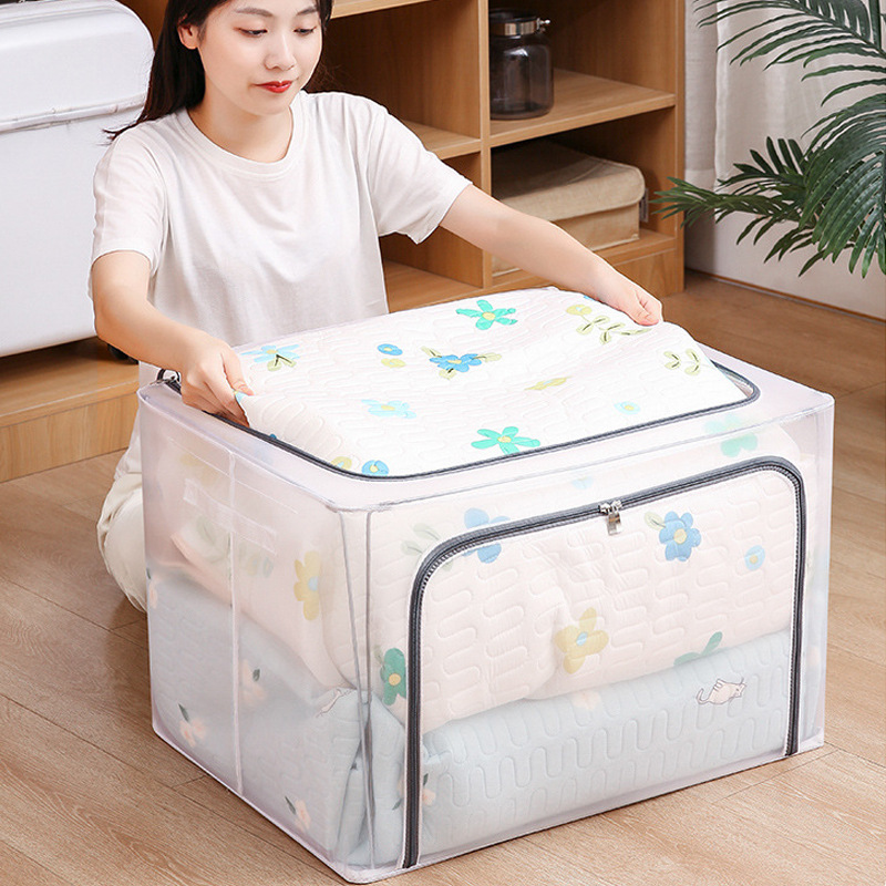 尼龙网格防水收纳箱透明可视衣服整理箱钢架可折叠箱大号储物箱子