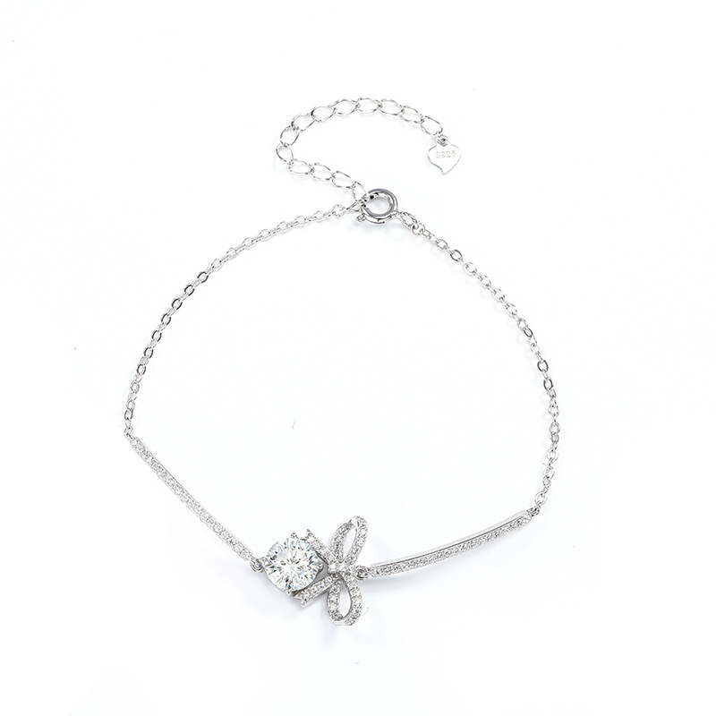 Zhuoheng Select S925 Sterling Silver Adjustable Bow Mosan Diamond Bracelet, Retro, Light Luxury, Versatile And Niche Design Bracelet Item Picture