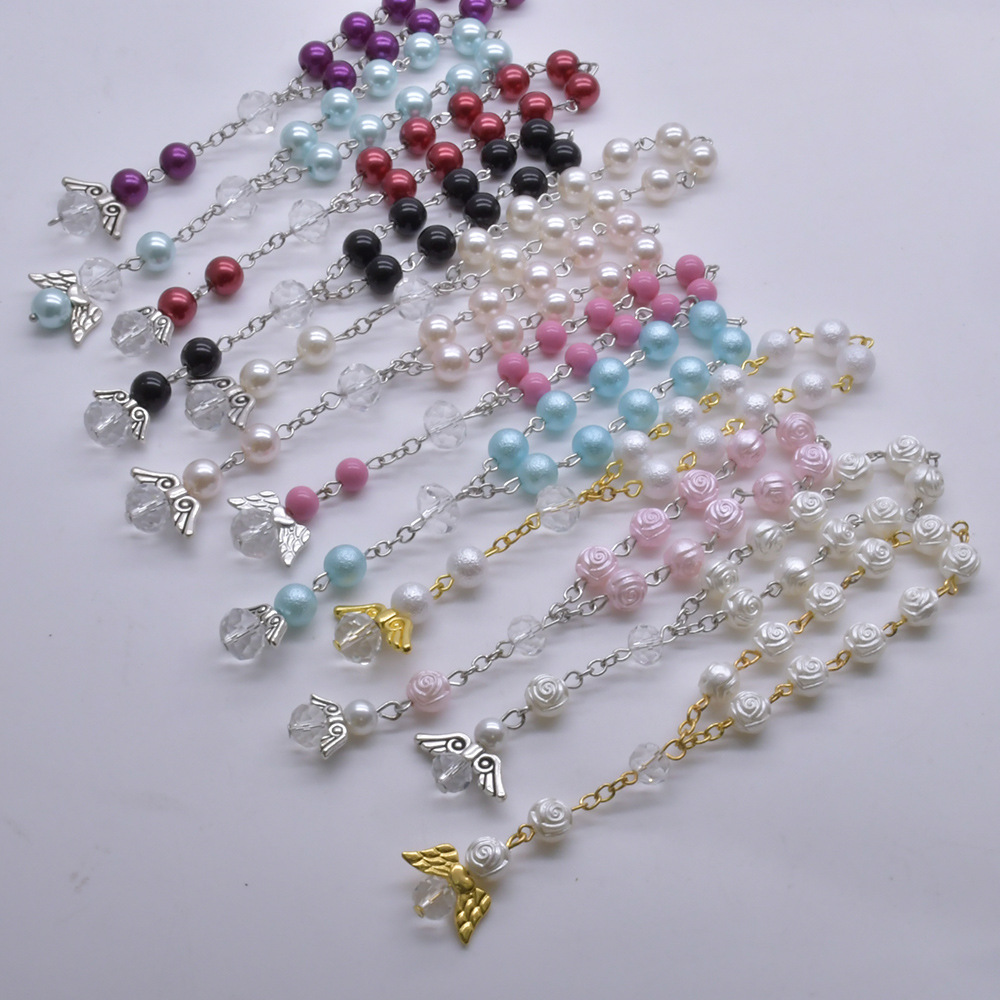 Amazon Europe and America cross-border wholesale prayer bead bracelets, heart angel wing bracelets, rose and pearl bracelets Item Picture