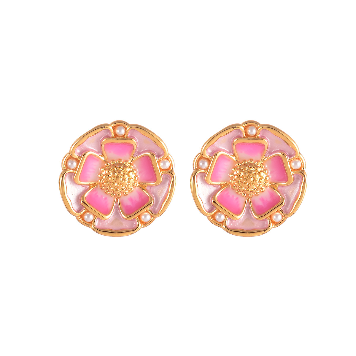 New enamel flower stud earrings with a niche and elegant design sense, 2024 vintage diamond-encrusted oil high-end earrings Item Picture