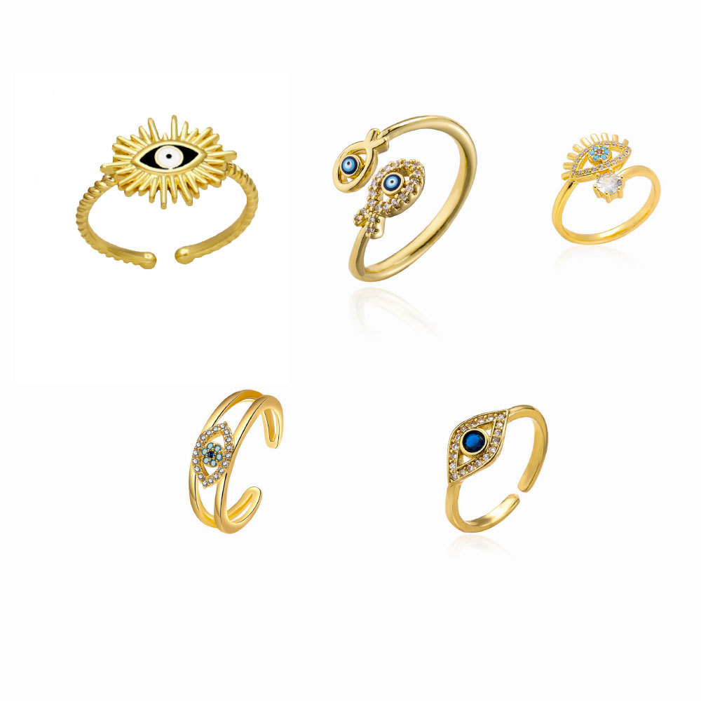 European and American fashionable colored oil-dripping zircon ring, simple and cute, fashionable eye opening ring, women's ring full figure