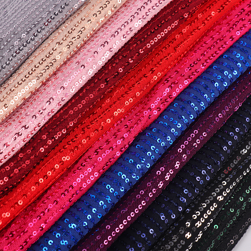 3毫米亮片竖条涤氨网绣花礼服舞台服网纱裙纱舞台服装面料辅料