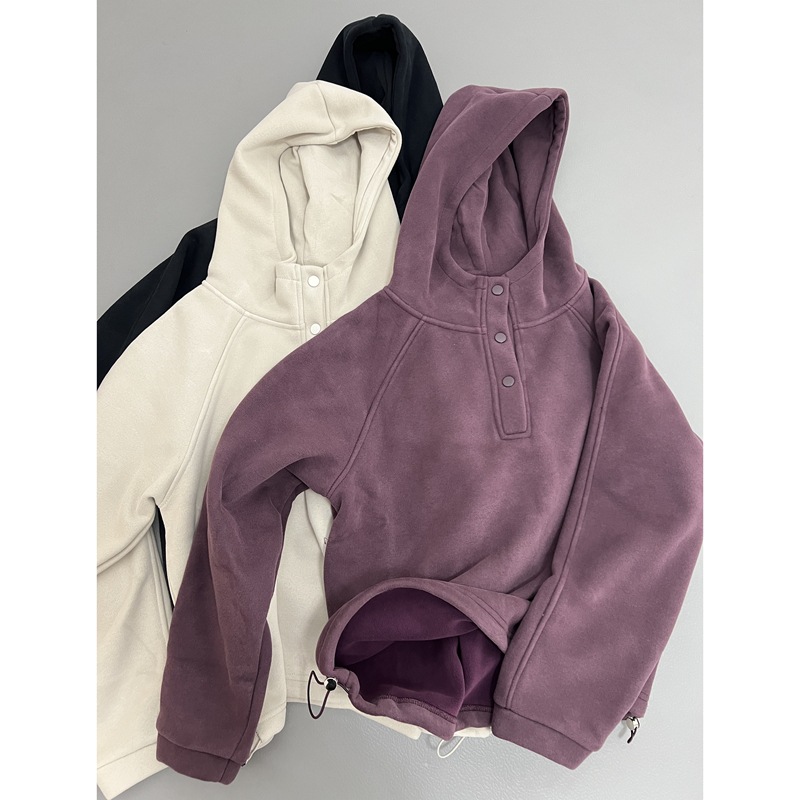 炒鸡保暖超好穿加厚加绒卫衣铆钉扣连帽宽松长袖绒衫休闲上衣女士