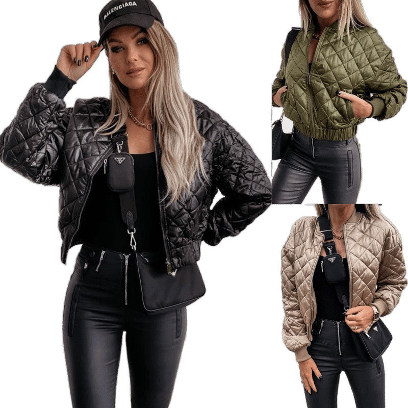Aliexpress, an independent website, offers a new autumn and winter collection of European and American women's clothing, including solid-color short zippered jackets and cotton-padded jackets Item Picture
