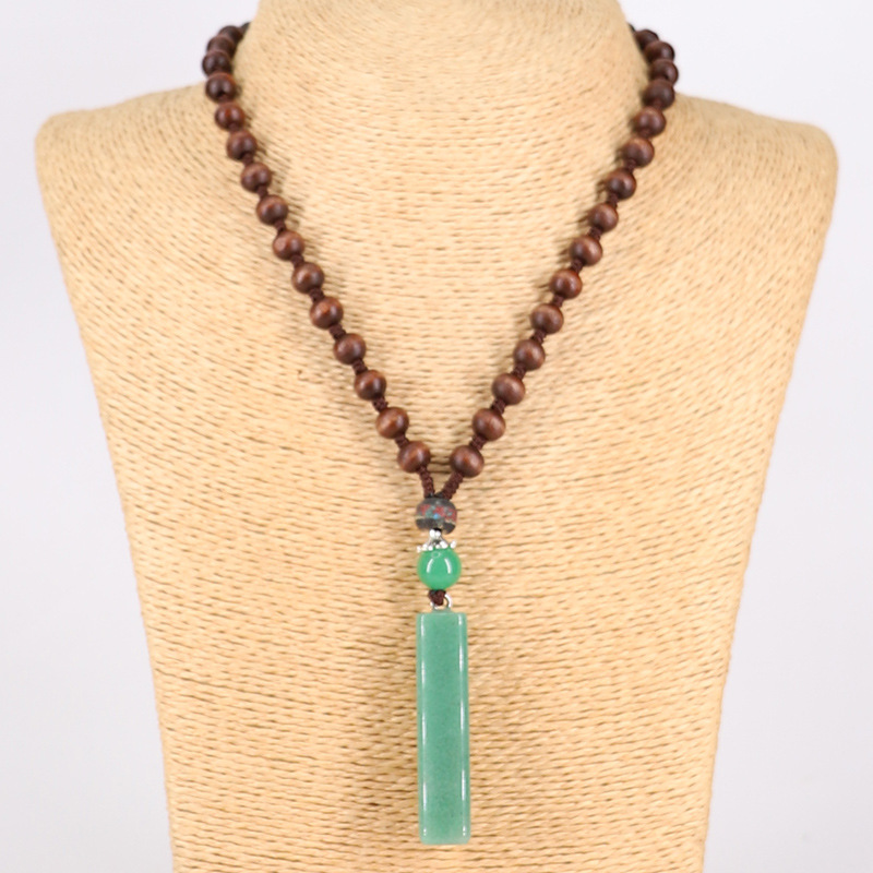 Sweater chain, long pendant necklace, ethnic style, retro Dongling jade agate pendant, Buddhist prayer bead pendant, jewelry necklace for women details Picture