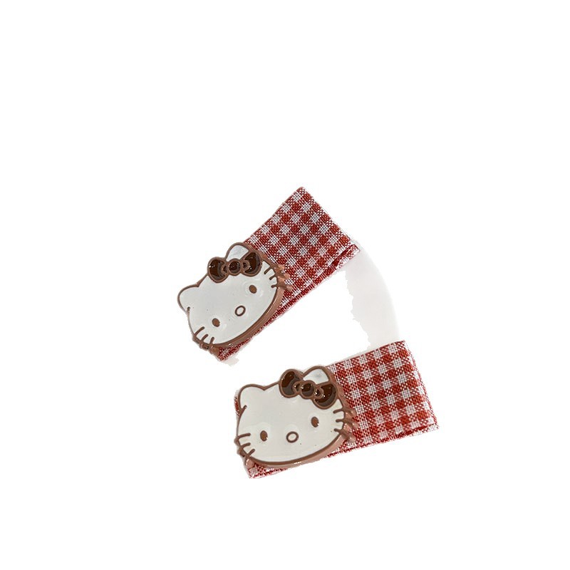 New Korean-style sweet and beautiful checkered kt cartoon hair clip, handcrafted children's side broken bangs clip, paired duck clip hair accessory Item Picture