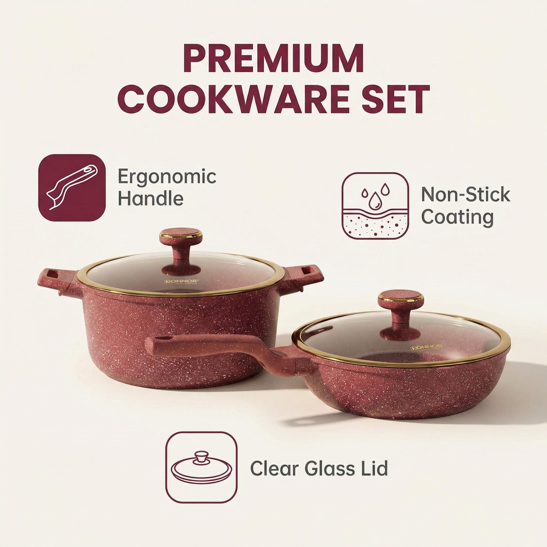 Viya 21pcs set interior y exterior granito antiadherente fundición a presión olla de aluminio comercio exterior venta caliente inducción cocina gas fit Application Scenario
