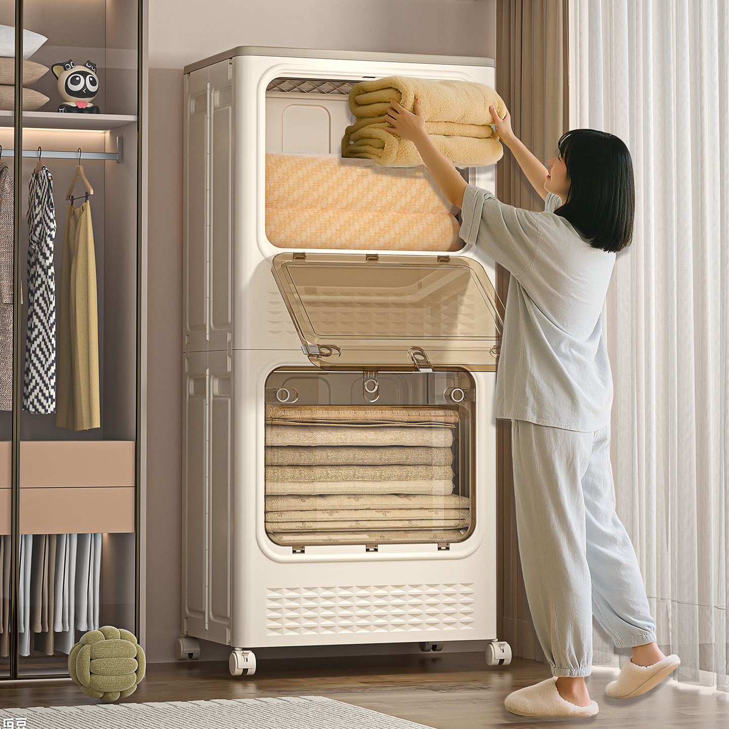 衣服收纳箱家用大容量超大翻盖整理箱带轮换季衣物衣柜被子储物箱