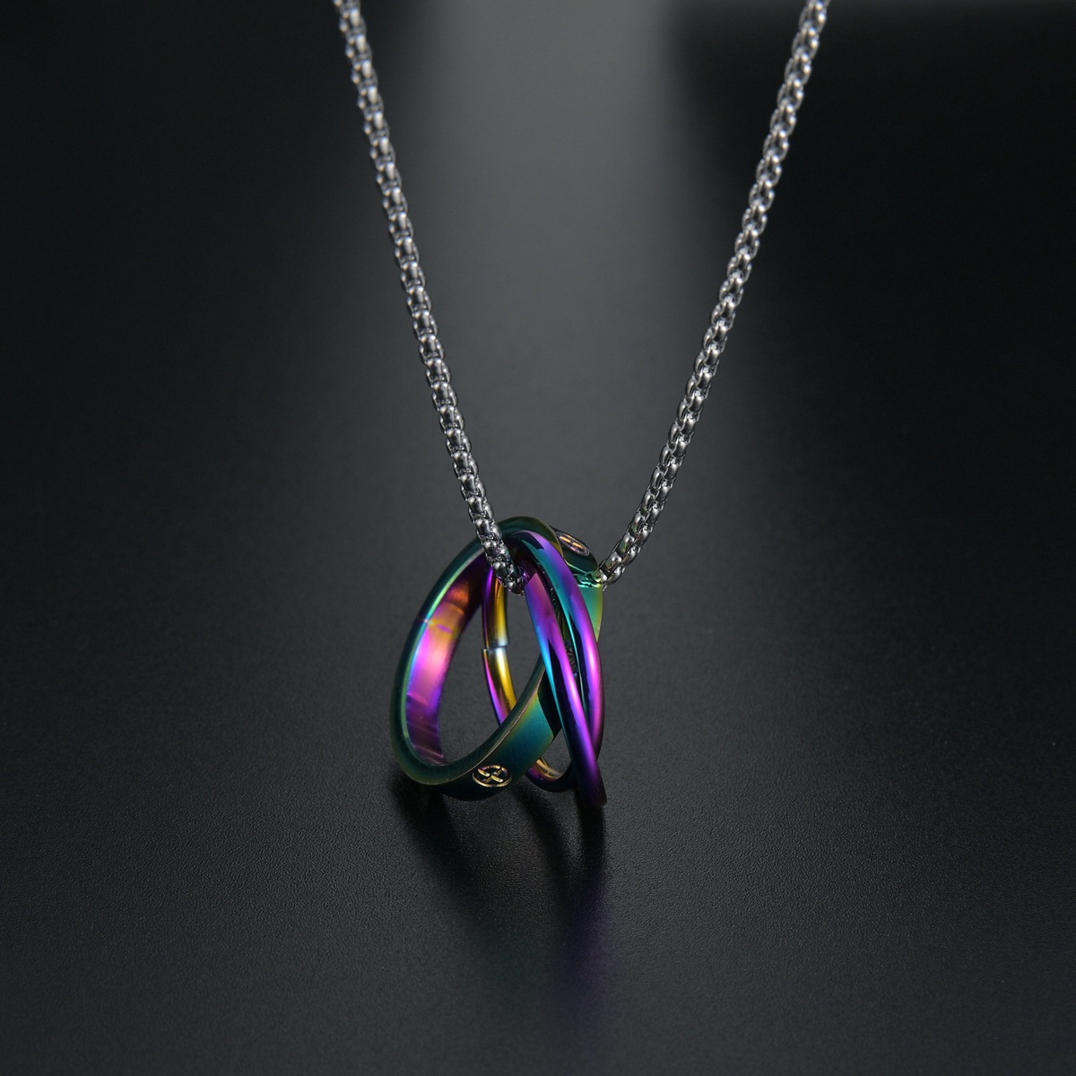 Wholesale of new three-piece sets of colorful titanium steel necklaces from the source factory of popular cross-border sources in Europe and America details Picture