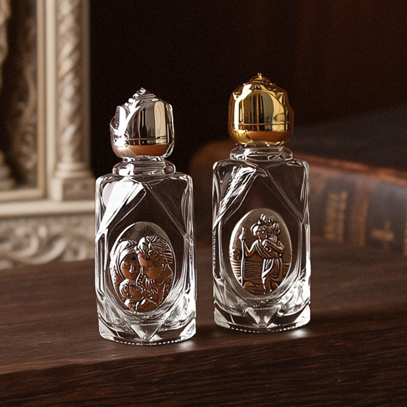 15ml diamond-shaped HolyWaterBottle, Fatima Virgin Mary Rose Lid Baptism Glass Bottle Specification image